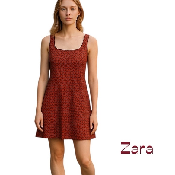 Zara Red Black Print Vacation Cruise Relaxed Fit Tank Dress NWT Size L - Picture 1 of 13